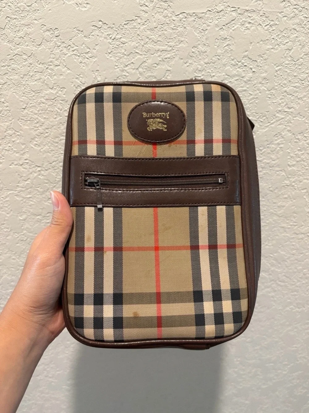 Burberry Tan and Brown Vintage Check Toiletry Pouch